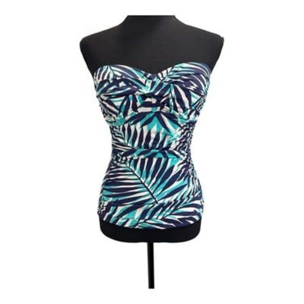 Anne Cole Swimsuit Bikini Tankini Top Size XS Bandeau Twist Front Blue
